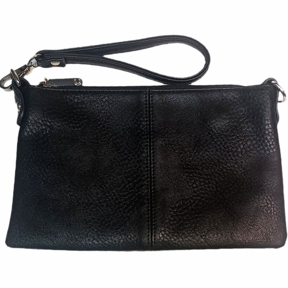 Charming Charlie Black Cross Body Faux‎ Pebbled Leather Clutch SKUCH115 - Picture 1 of 5
